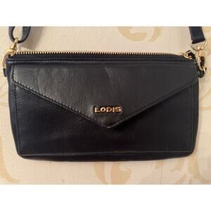 Lodis Black Leather Travel Crossbody Handbag